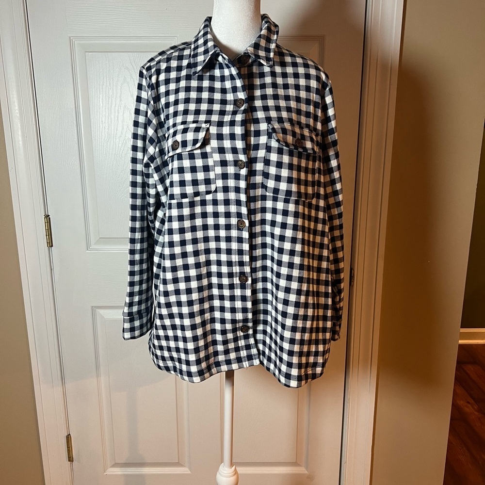 Lands End Women's Size 16W-18W Serious Sweats Fleece Flannel Jacket Plaid